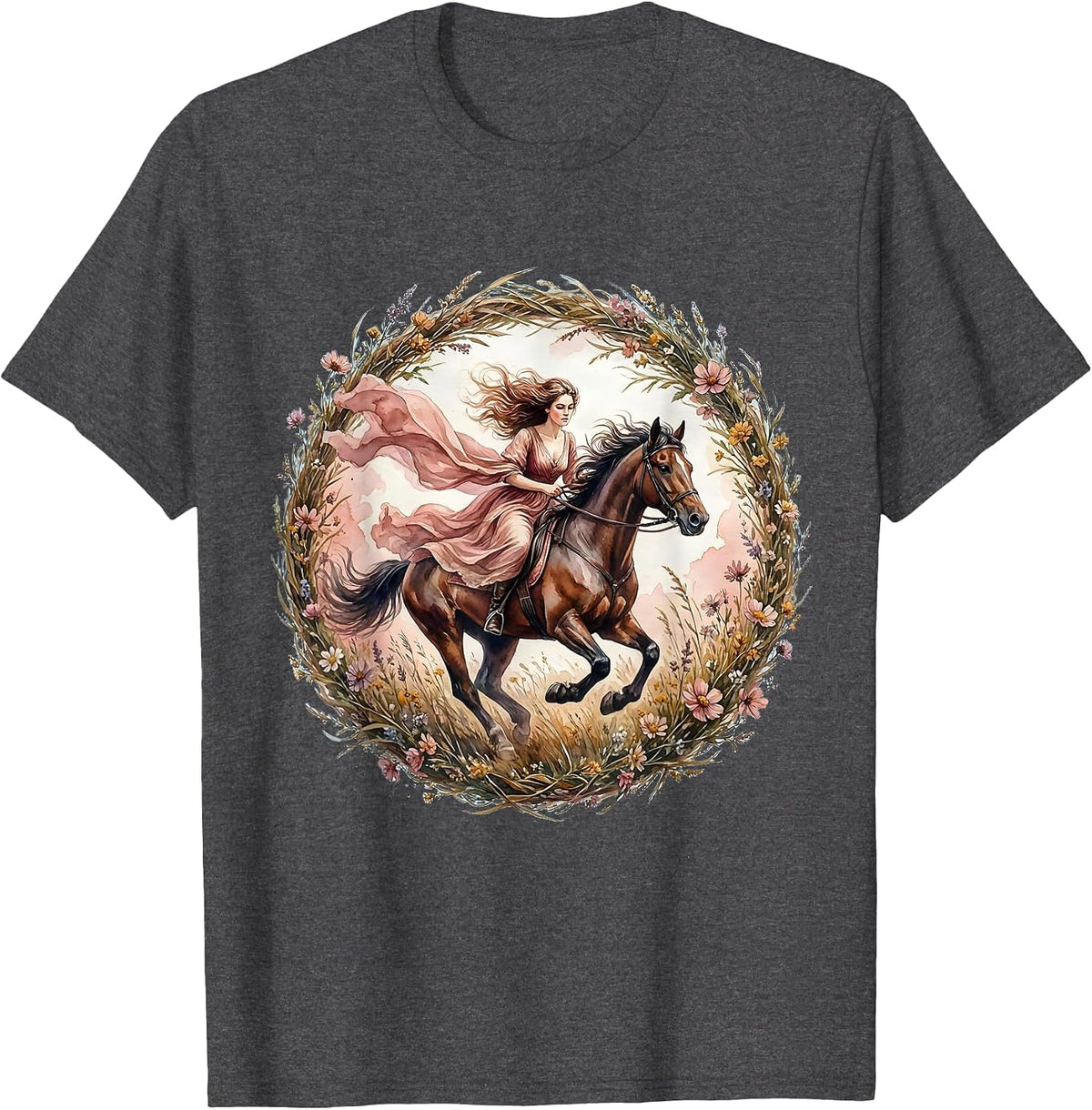 Wild and Free Horse Rider Open Field Graphic T-Shirt - Dark Heather Grey