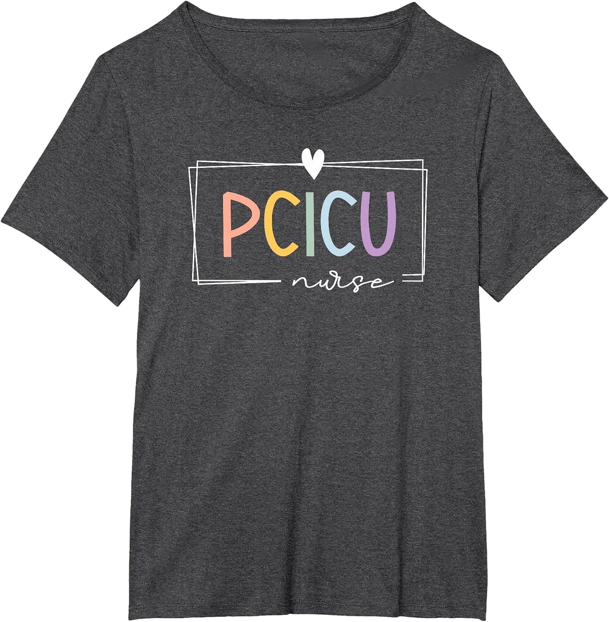 Retro PCICU Nurse ICU Pediatric Cardiac Rainbow Tiny Humans T-Shirt - Dark Heather Grey