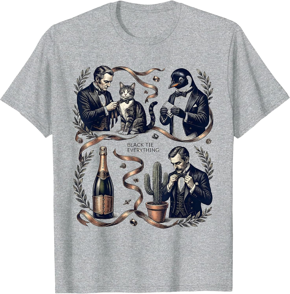 Men's Black Tie Everything Tuxedo Formal Humor Design T-Shirt - Heather Grey