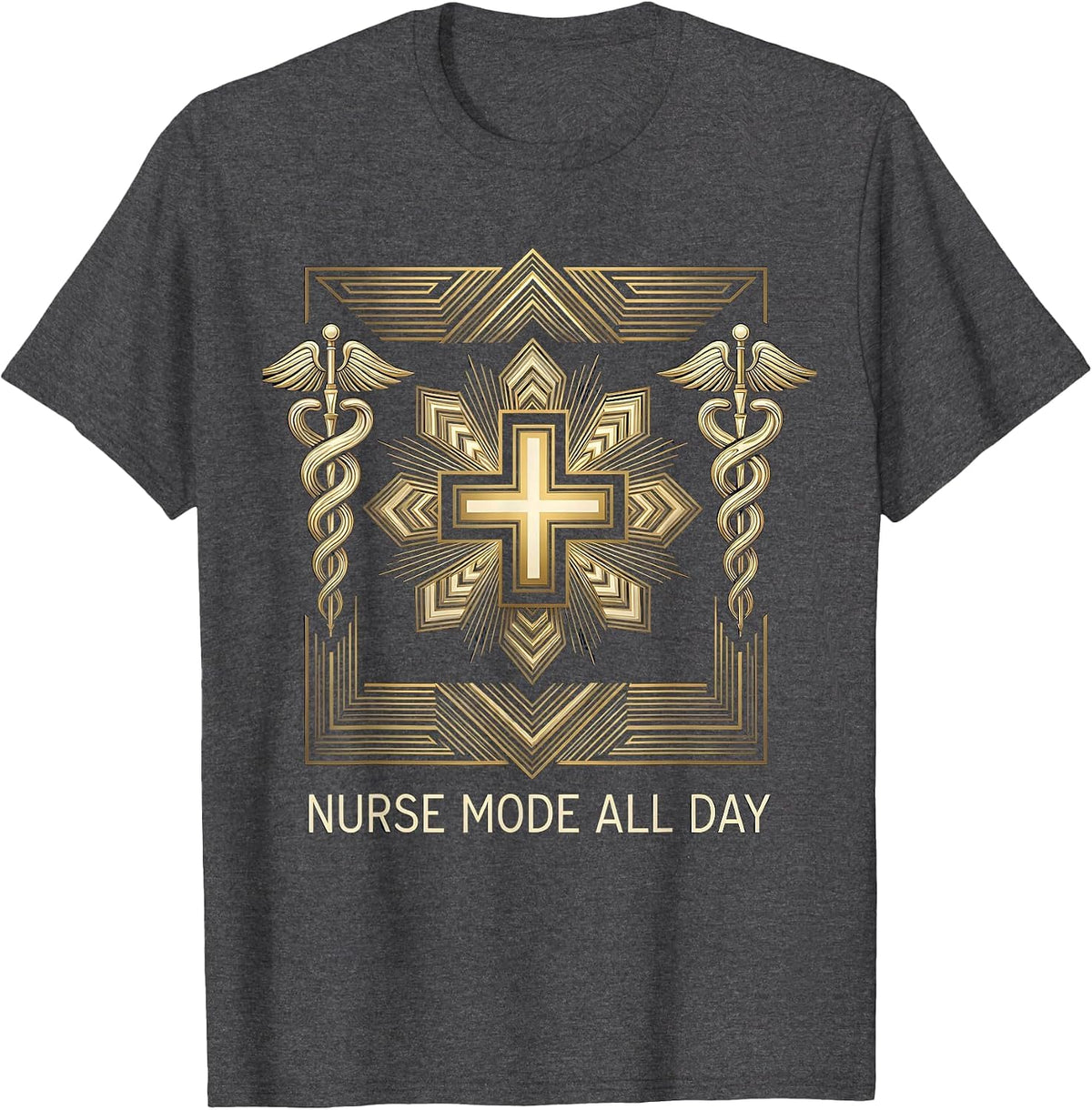 Nurse Mode All Day School Nurse Design T-Shirt - Dark Heather Grey