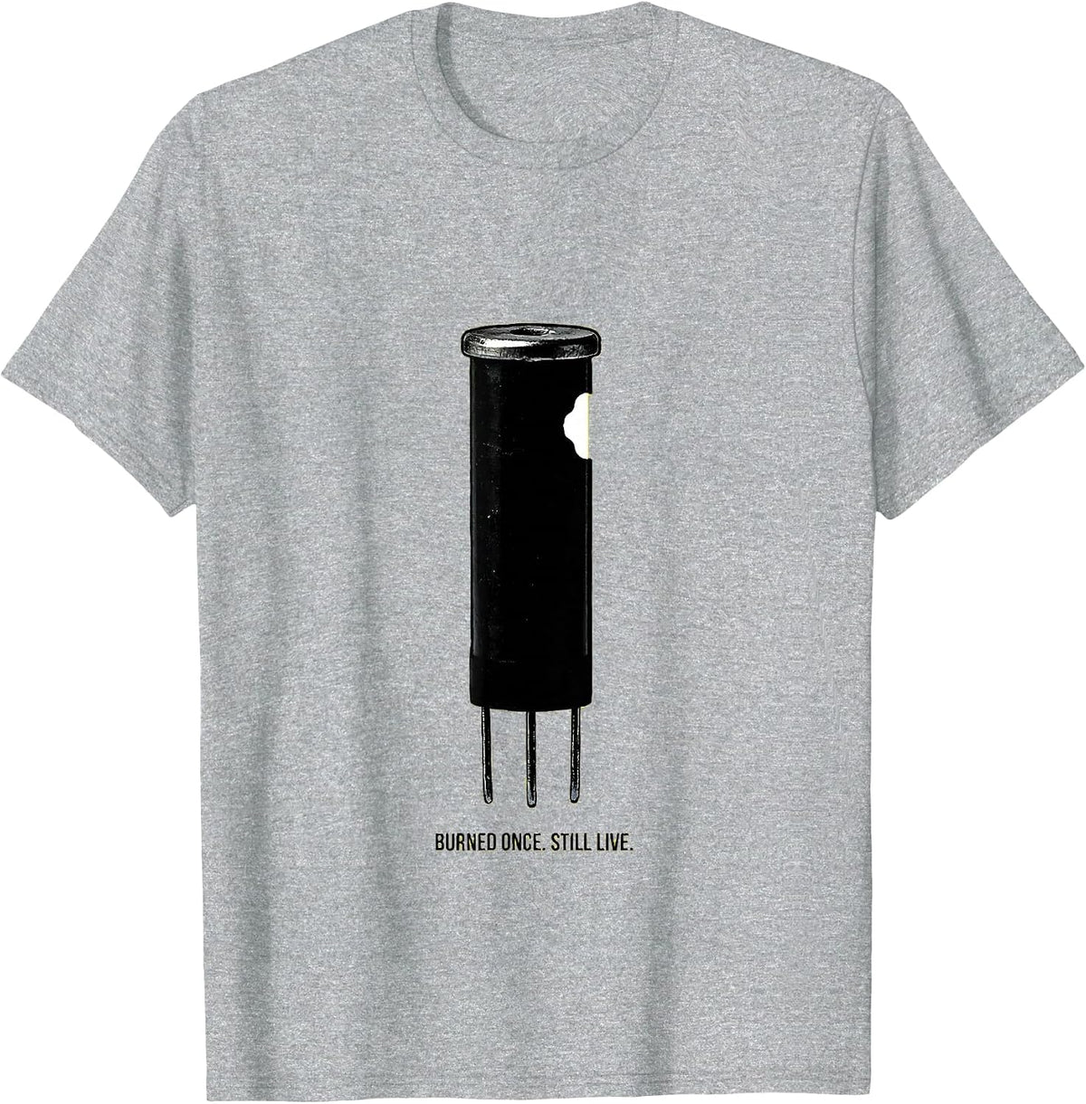 Men's Burned Once Still Live Funny Electrician Skeleton Humor T-Shirt - Heather Grey