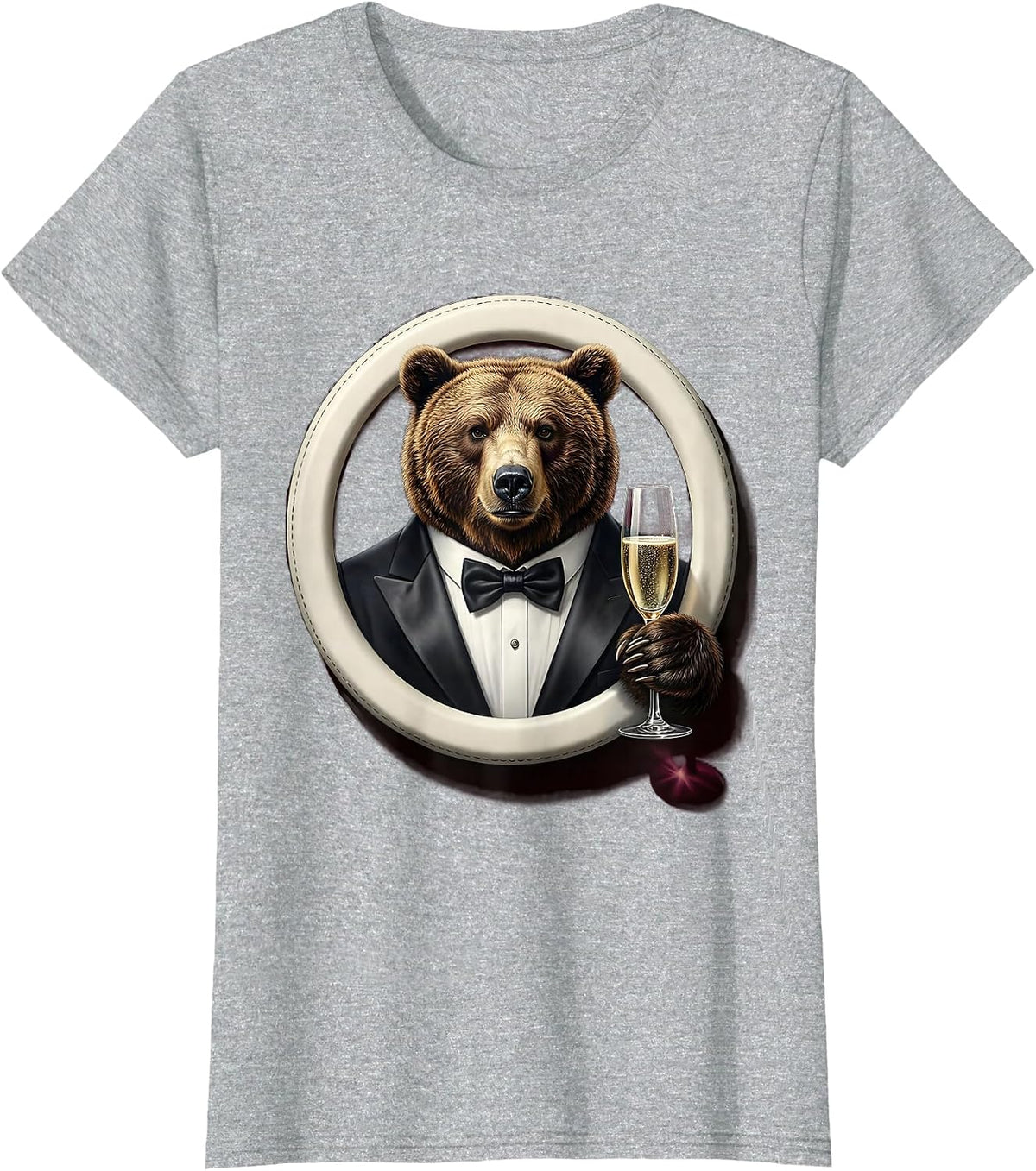 Bear in Tuxedo Champagne Toast Graphic T-Shirt - Heather Grey