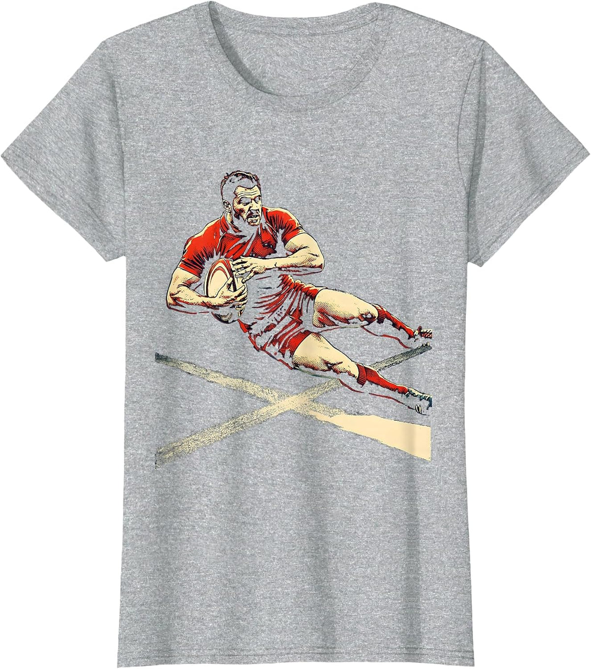 Rugby Player Diving Over Try Line Game Day T-Shirt - Heather Grey