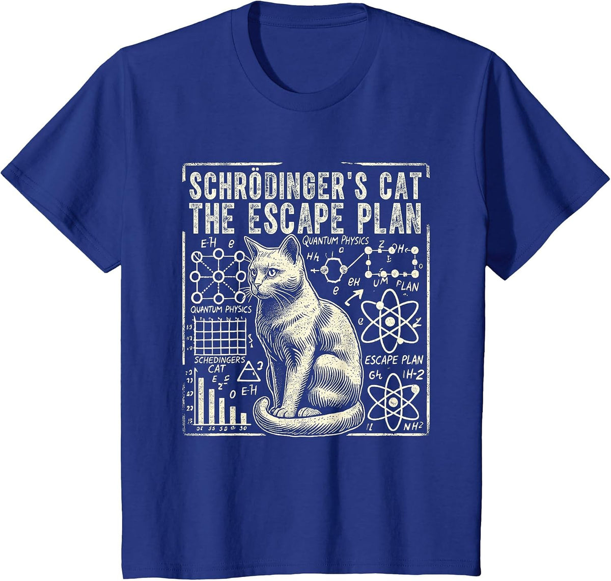 Schrodingers Cat Escape Plan, Funny Quantum Physics Science T-Shirt - Royal Blue