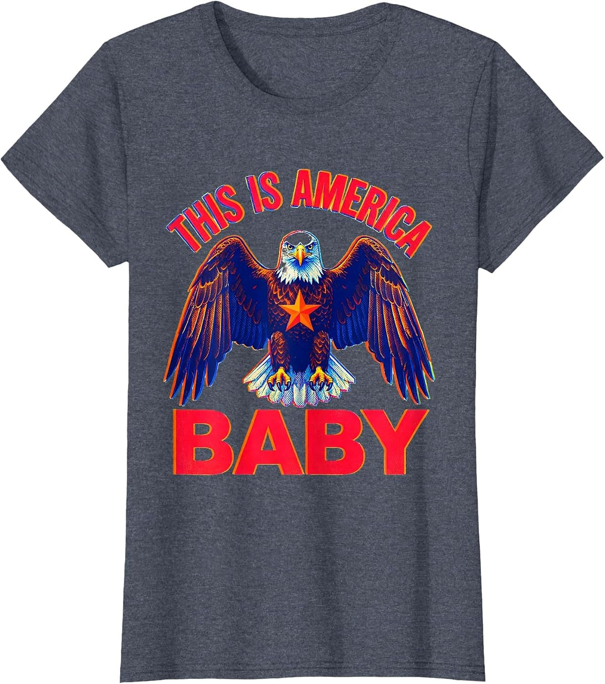This Is America Baby Patriotic Graphic Design T-Shirt, Women, Heather Blue, Medium - As Pictured