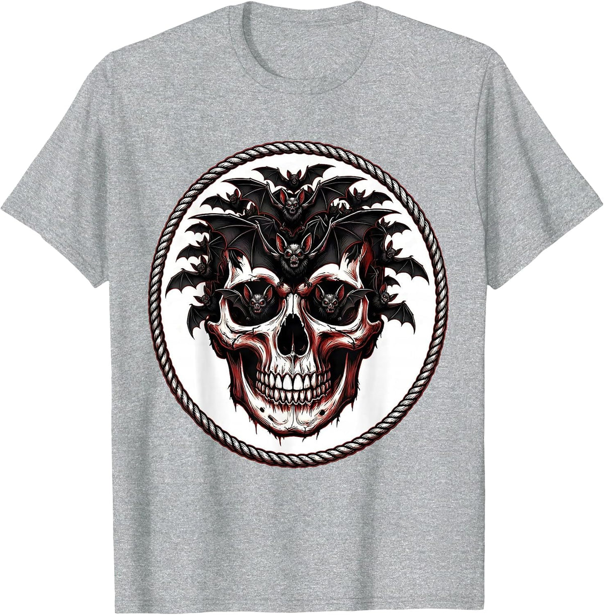 Men's Bat Swarm Skull Heavy Metal Graphic T-Shirt - Heather Grey