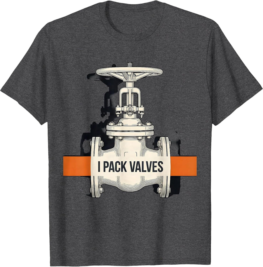 Men's I Pack Valves Brutalist Graphic Funny Plumber Pipefitter T-Shirt - Dark Heather Grey