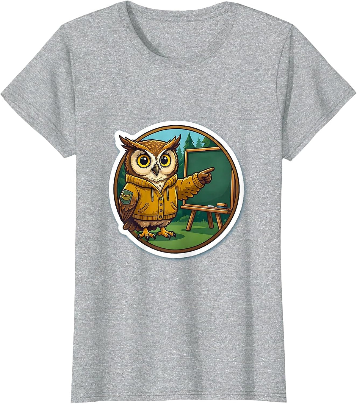 Women's Funny Teacher Owl in Cardigan Chalkboard Gift T-Shirt - Heather Grey