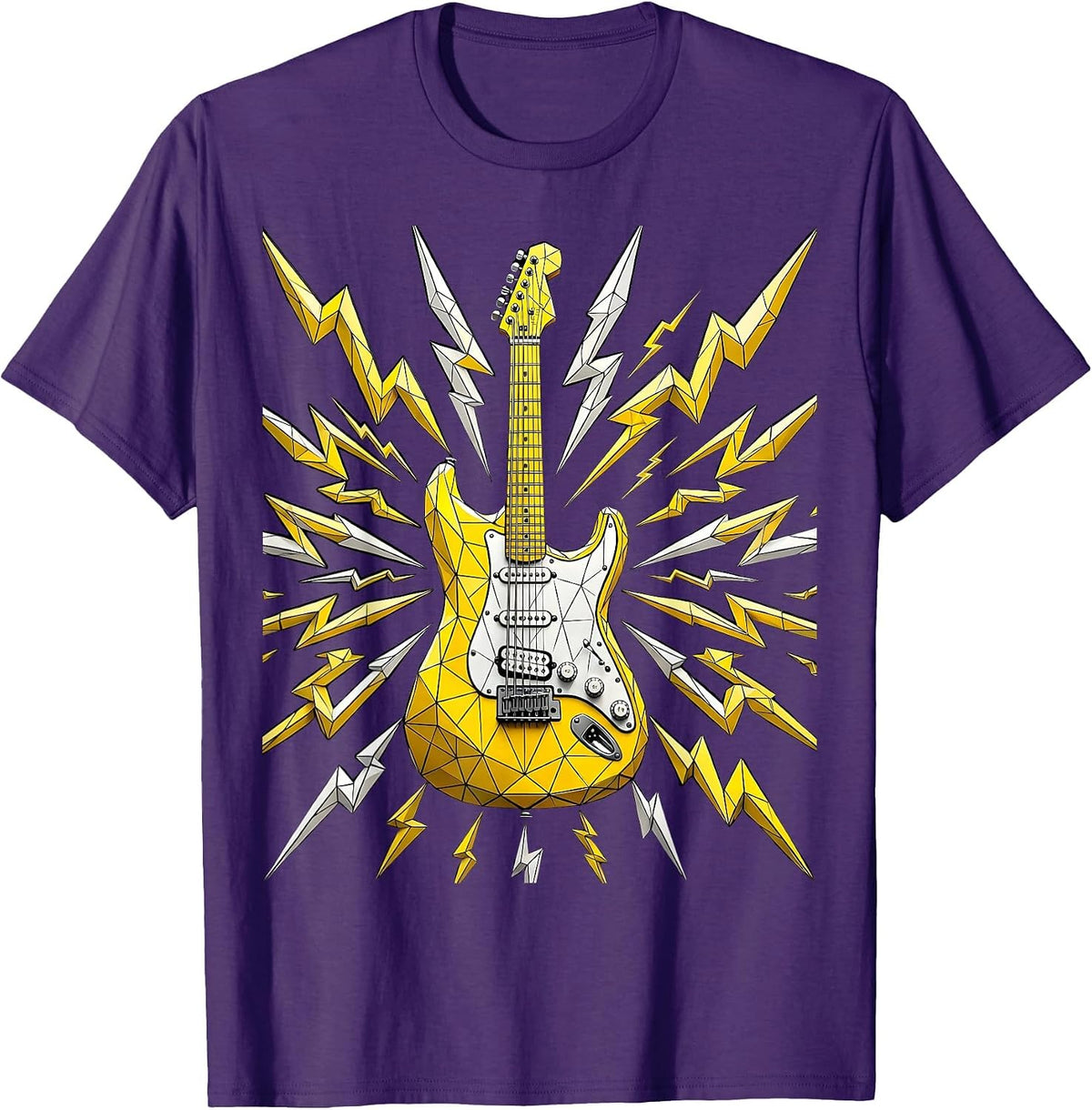 Electric Guitar Lightning Bolt Rock Music Graphic T-Shirt - Purple