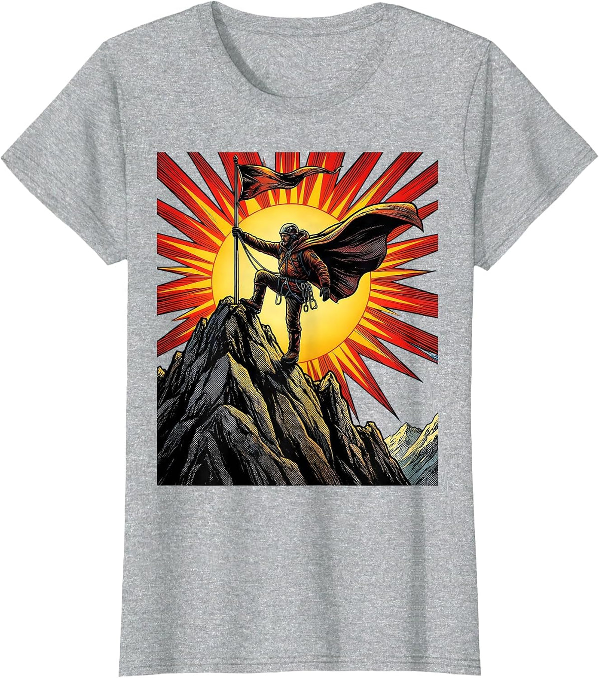 Climber Reaching Summit Flagpole at Dawn T-Shirt - Heather Grey