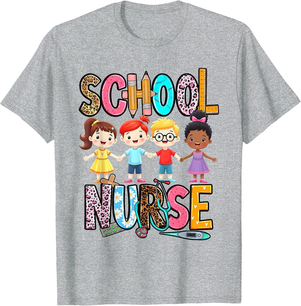 School Nurse Stethoscope Back to School Men Women T-Shirt - Heather Grey