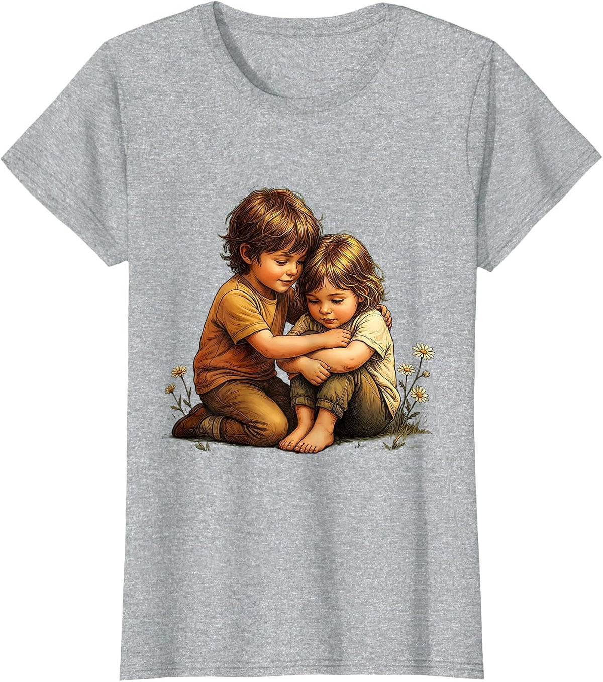 Women's Kindness in Action Child Comforting Friend Design T-Shirt - Heather Grey