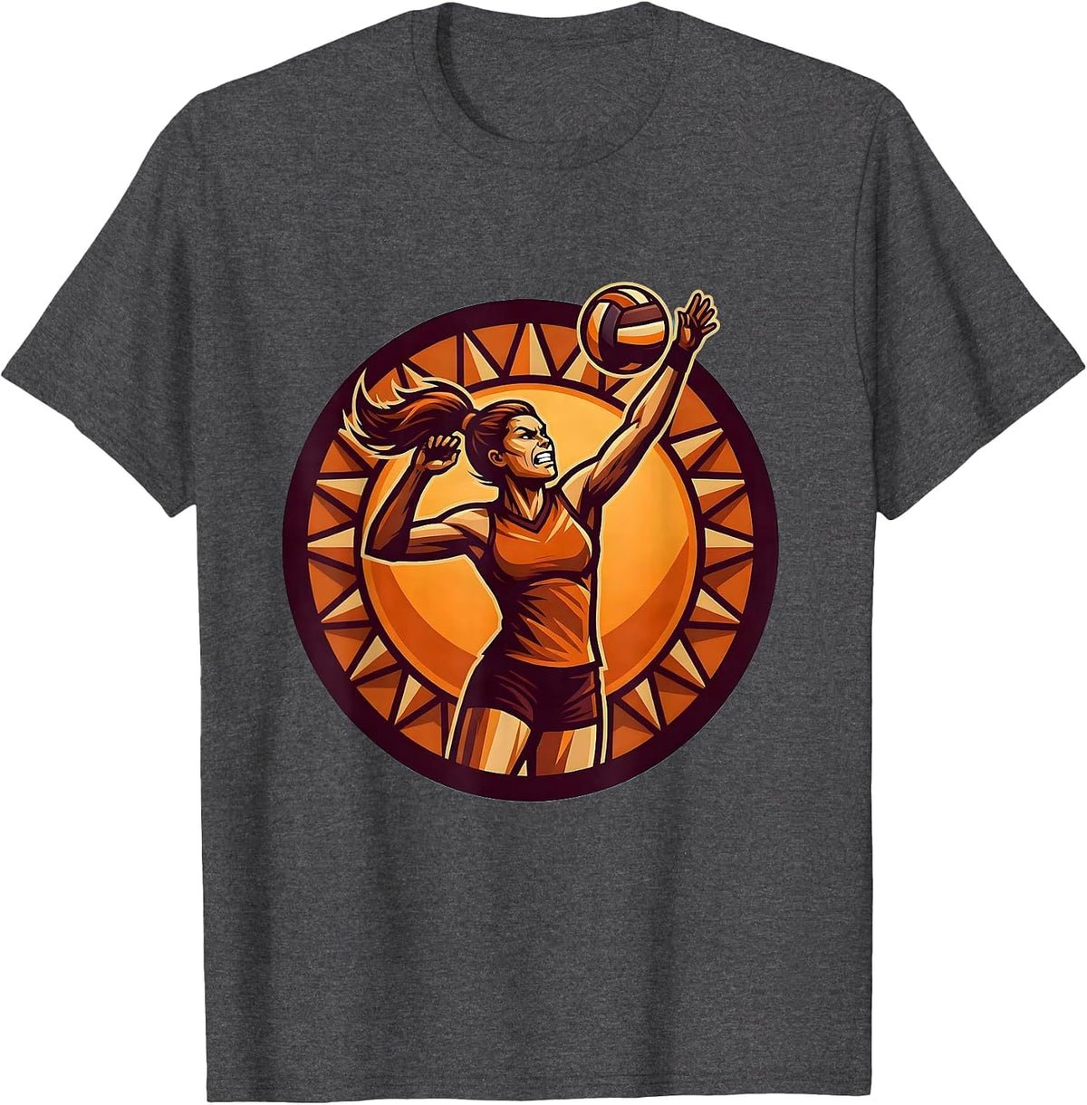 Volleyball Silhouette Sunset Graphic T-Shirt - Dark Heather Grey