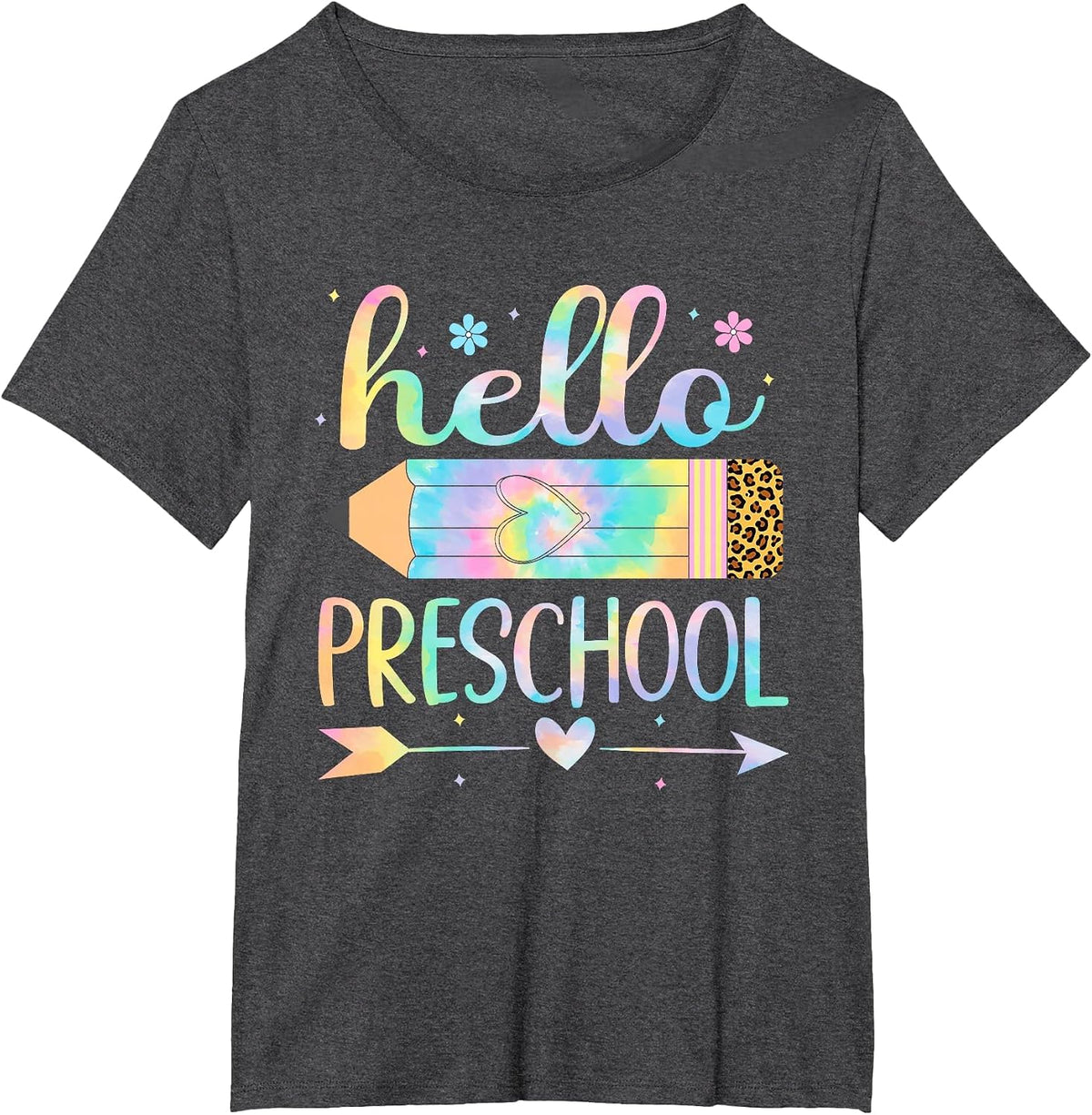 Hello Preschool Pencil Tie Dye First Day of School Kids T-Shirt - Dark Heather Grey