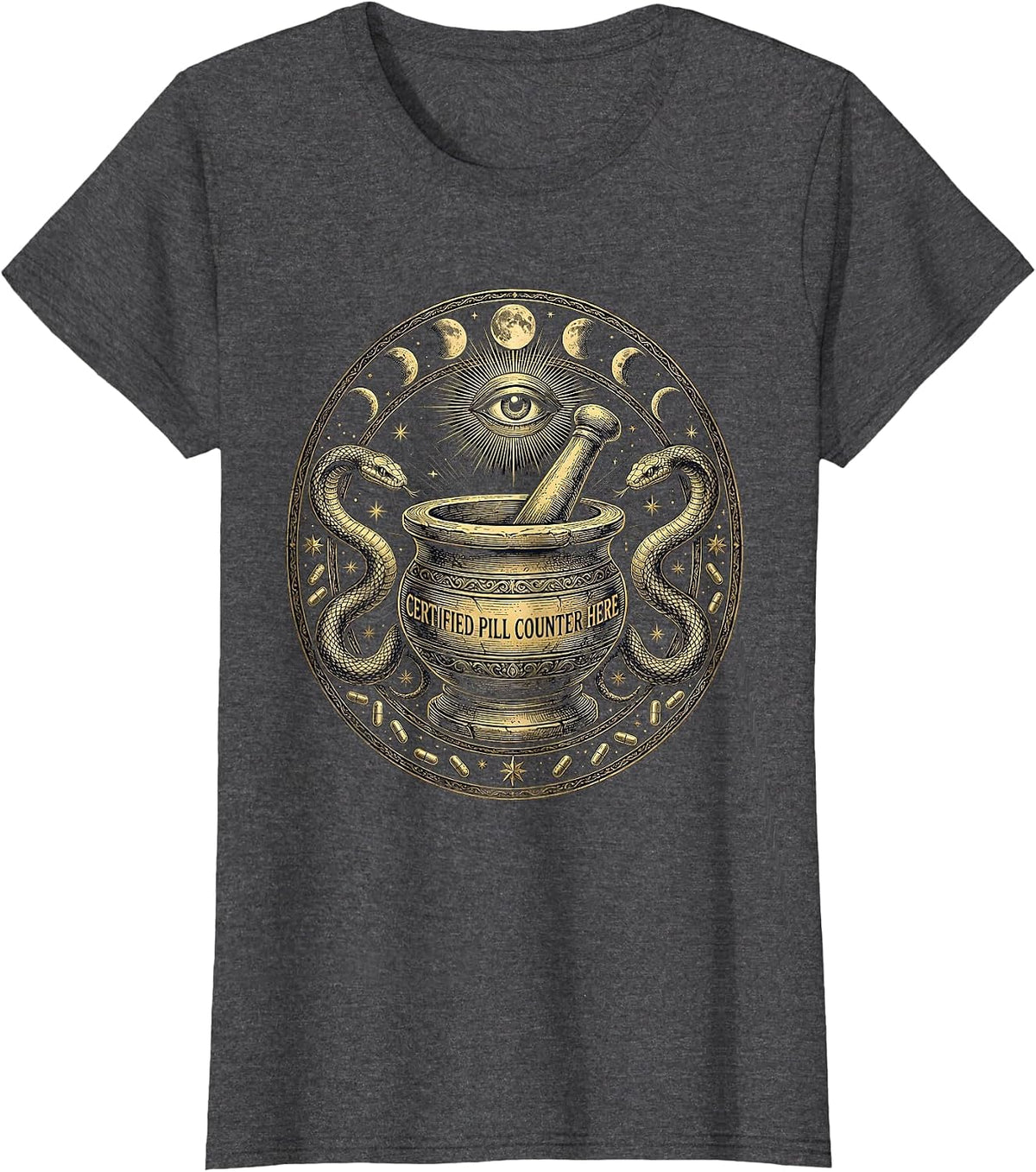 Women's Certified Pill Counter Pharmacy Technician Design T-Shirt - Dark Heather Grey