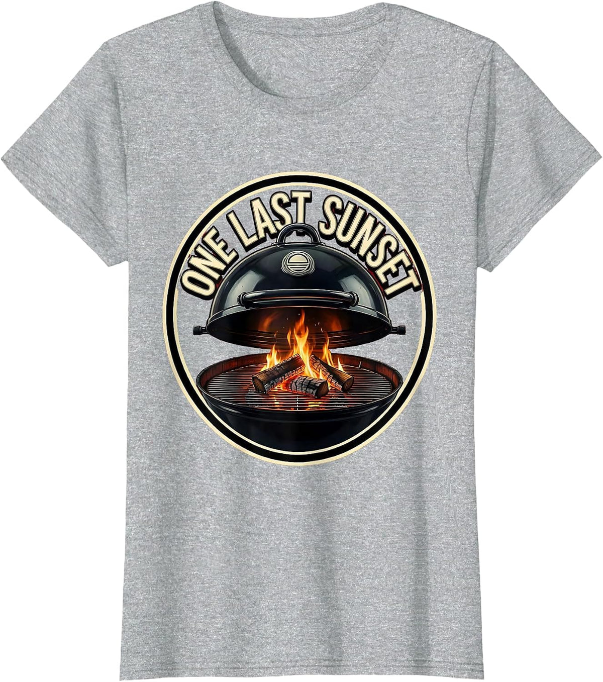 One Last Sunset Emblem BBQ Pitmaster Grill Dad Humor T-Shirt - Heather Grey