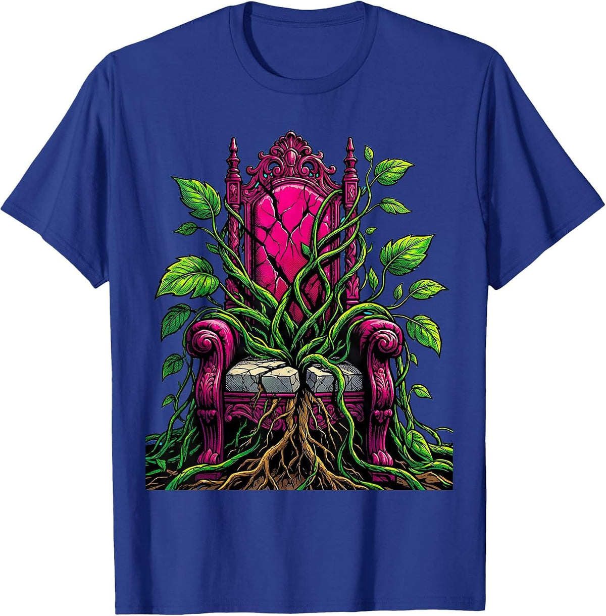 Empty Throne Overgrown Vines No Kings Design T-Shirt - Royal Blue