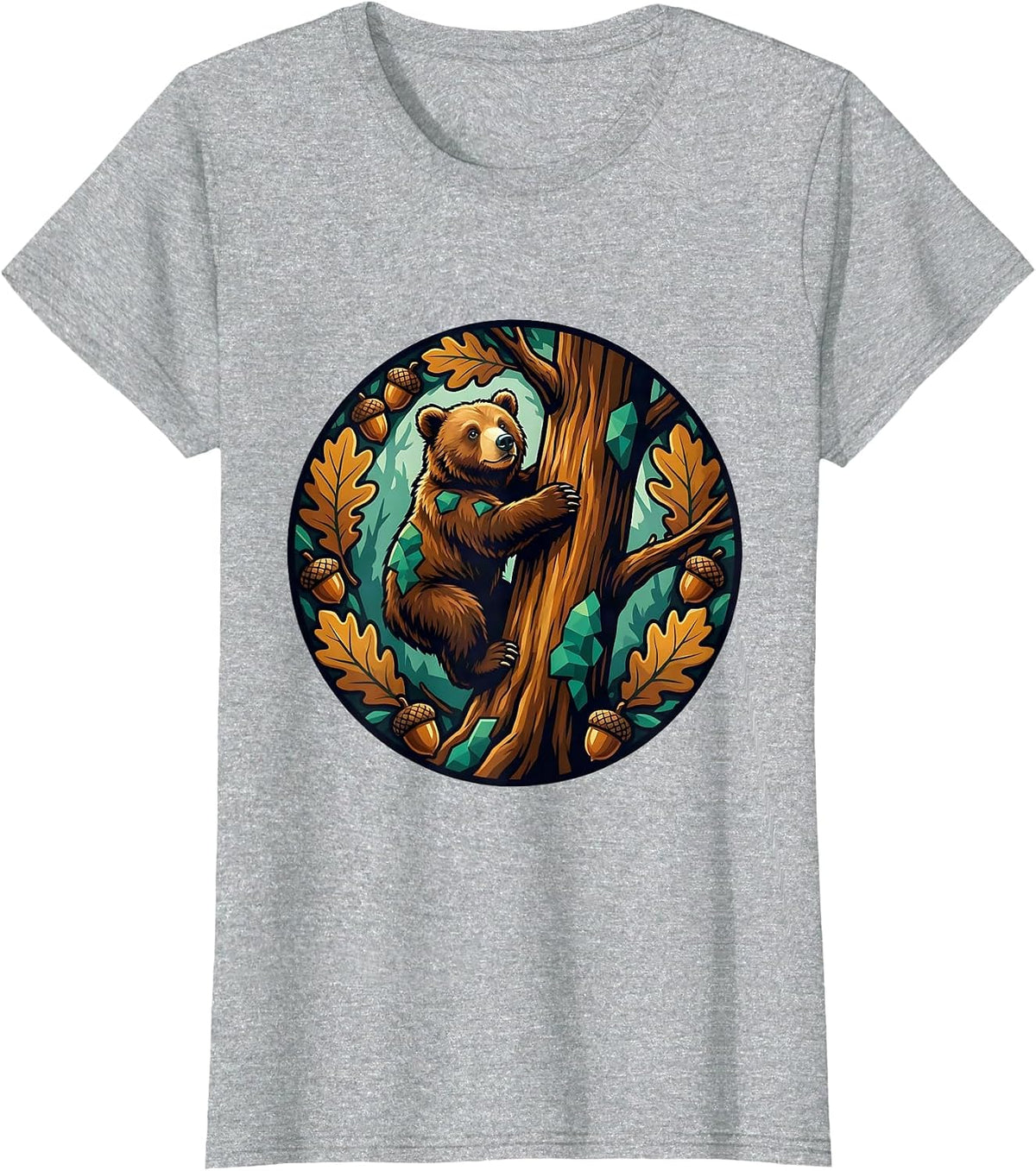 North Carolina Black Bear Cub Climbing Oak Tree T-Shirt - Heather Grey