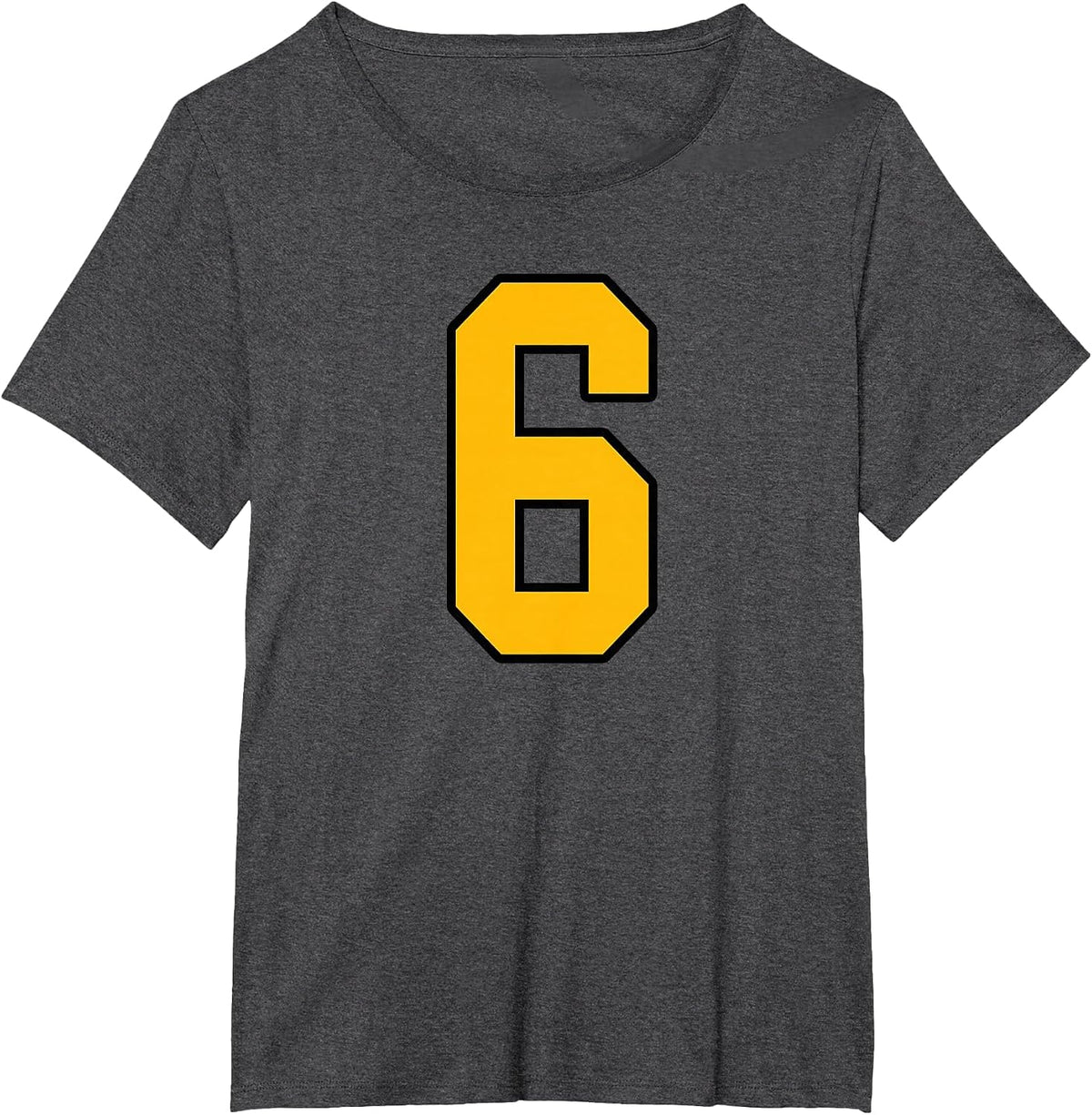 Gold and Black Sports Number 6 Jersey Uniform Player T-Shirt - Dark Heather Grey