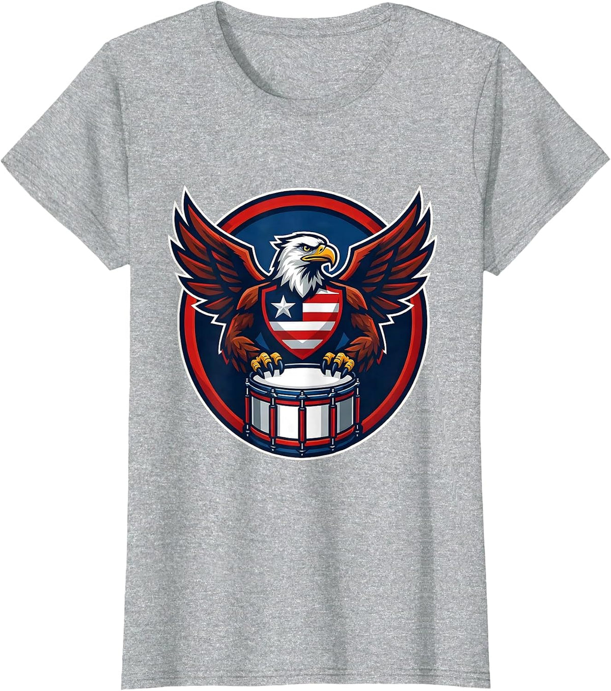 Patriotic Drumline Snare Drum Eagle Crest Design T-Shirt - Heather Grey