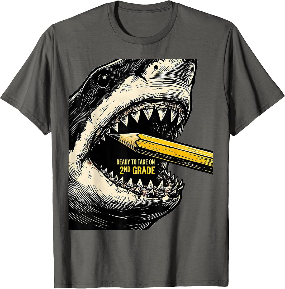 Men's Ready To Take On 2nd Grade Funny Shark First Day Of School T-Shirt - Asphalt Grey