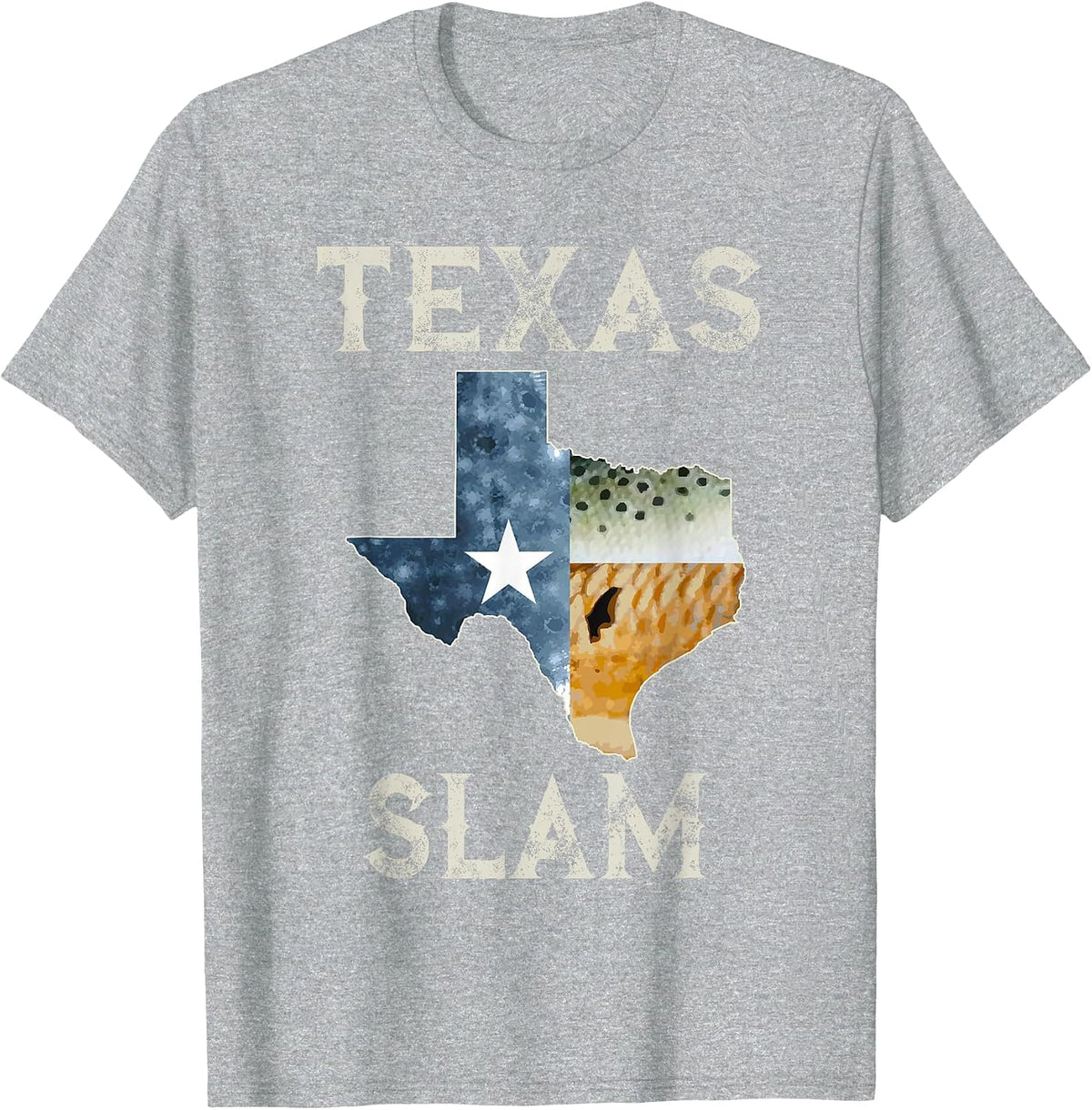 Texas Slam Redfish Trout Flounder Vintage Fishing T-Shirt - Heather Grey