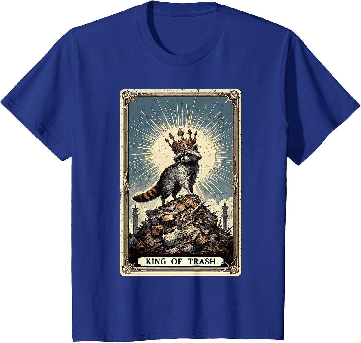 King of Trash Racoon Tarot Card Raccoon T-Shirt - Royal Blue