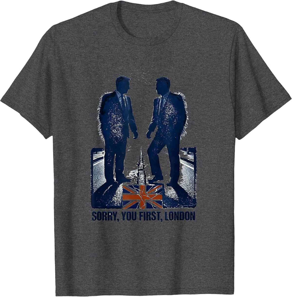 Sorry, You First, London Rubber Stamp UK Flag Travel Pride T-Shirt - Dark Heather Grey