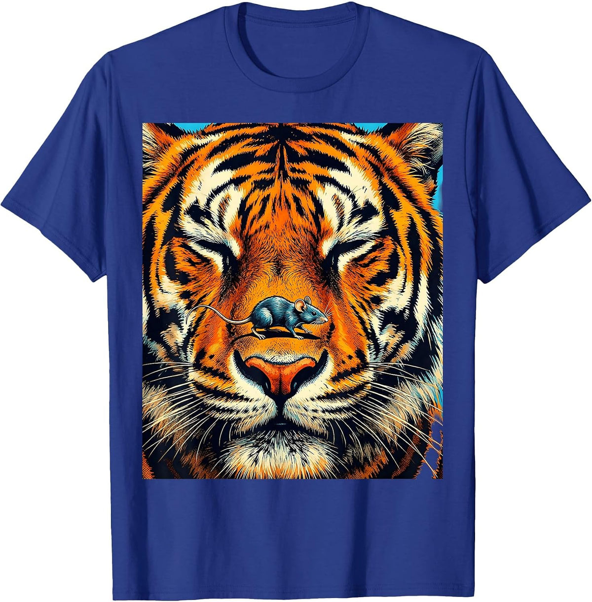 Tiger and Mouse Kindness Graphic Design T-Shirt - Royal Blue