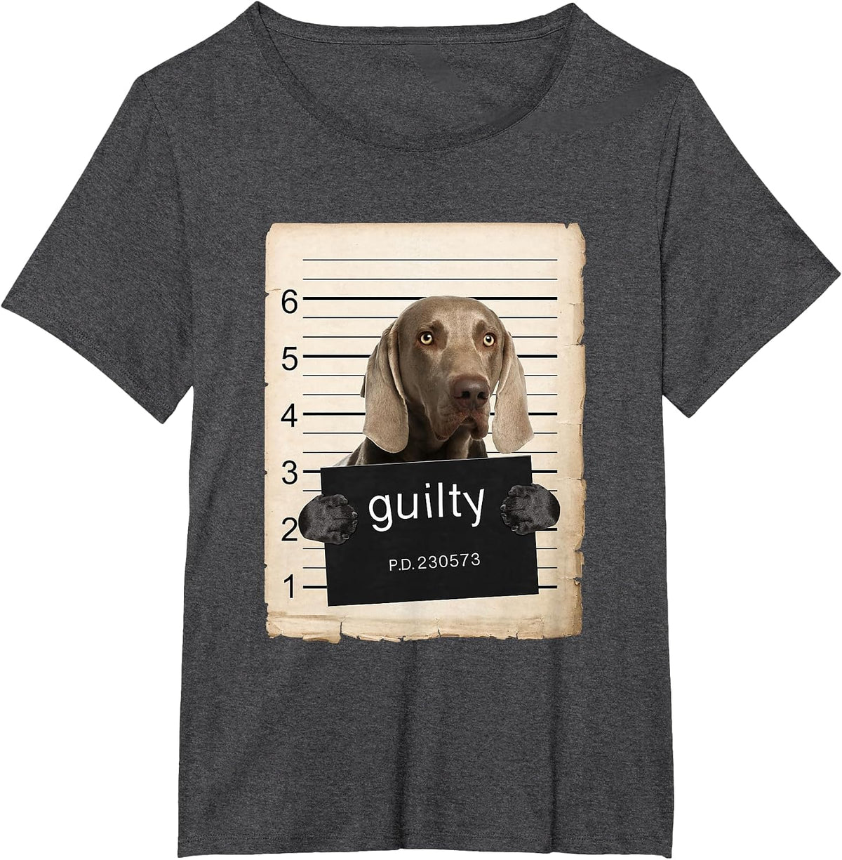 Weimaraner Dog Mug Shot Bad Dog T-Shirt - Dark Heather Grey