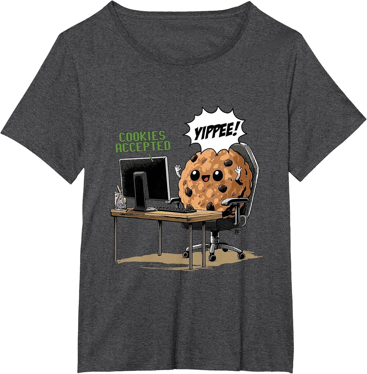 Cookies Accepted Nerd Shirt Funny Computer Internet Coder T-Shirt, Women's Plus, Dark Heather Grey, 5X - As Pictured