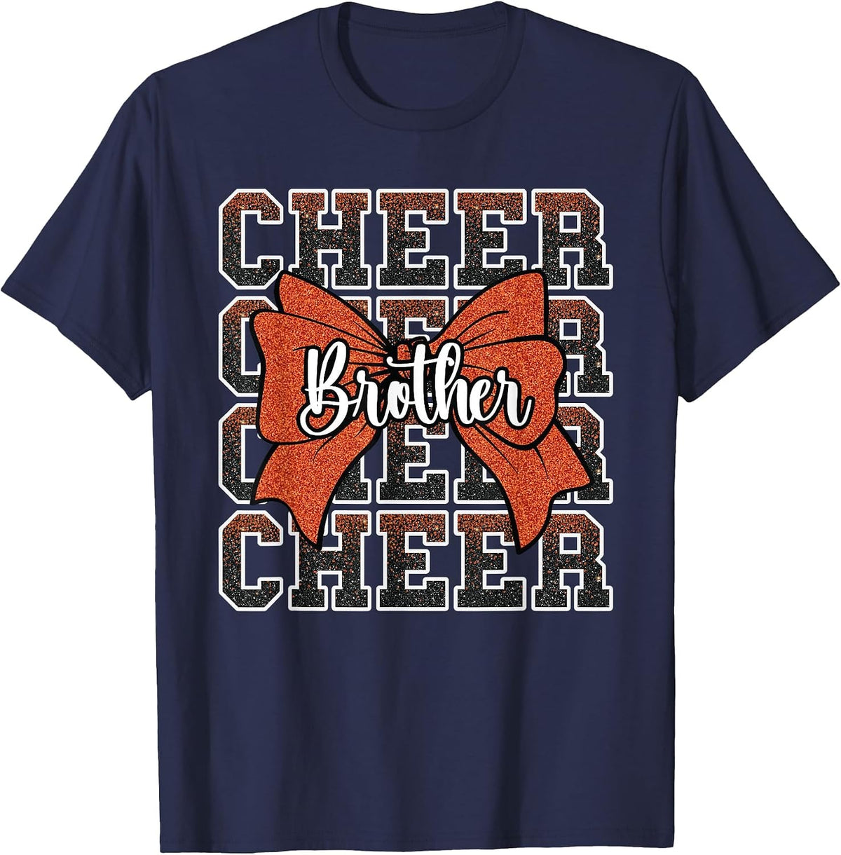 Cheer Brother Bow Sport Cheerleader Cheerleading Orange T-Shirt - Navy Blue