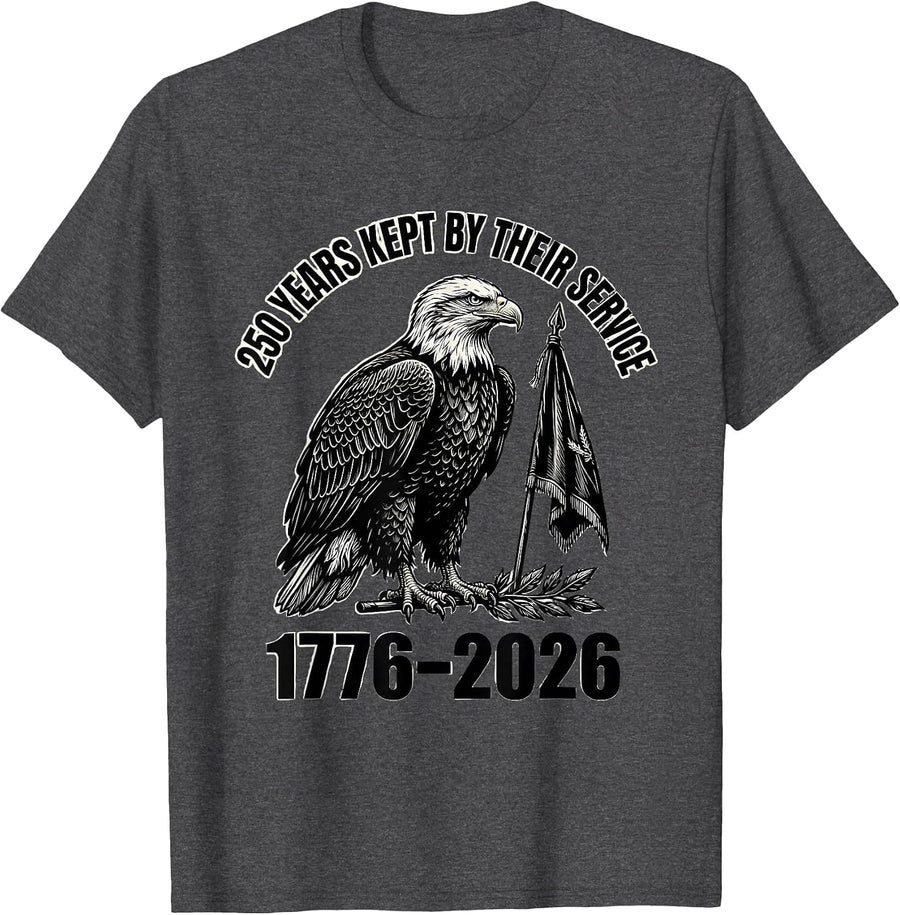 Men's 250 Years Kept By Their Service 1776–2026 Patriotic T-Shirt - Dark Heather Grey