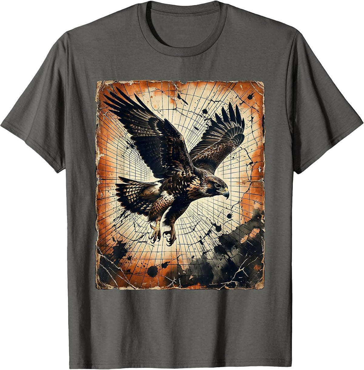 Men's Retro Falcon Dive Geometric Laser Grid 80s T-Shirt - Asphalt Grey