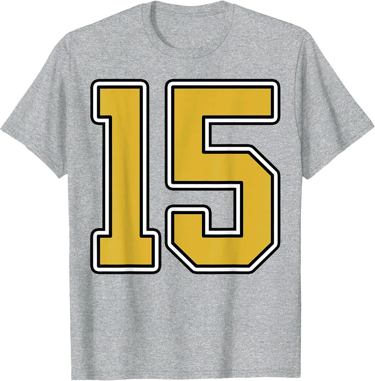 Old Gold Black White Sports Number 15 Jersey Uniform Player T-Shirt - Heather Grey