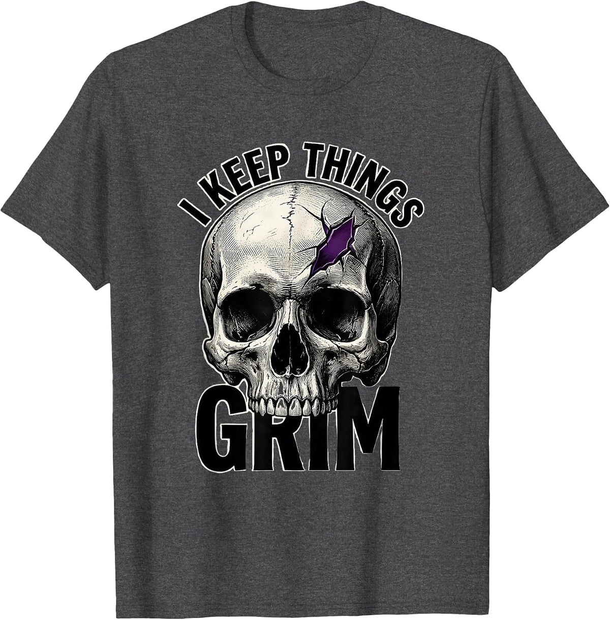 Men's I Keep Things Grim Horror Skull Punk Streetwear Alternative T-Shirt - Dark Heather Grey