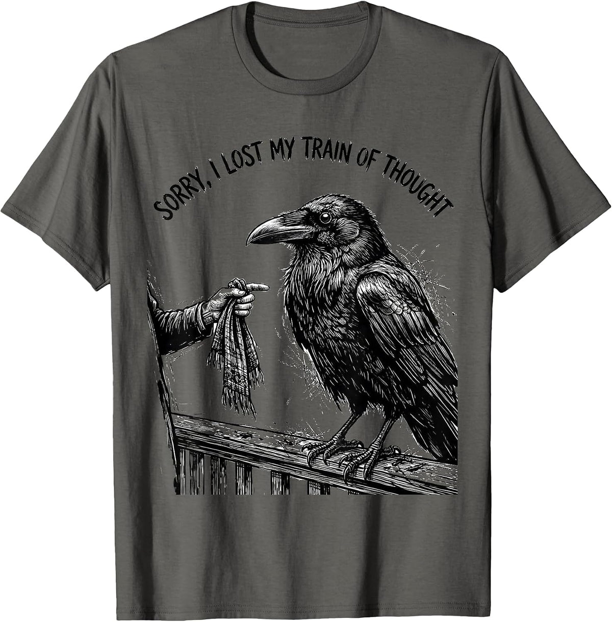 Men's Sorry I Lost My Train Of Thought Funny Crow Bird Lover Dark T-Shirt - Asphalt Grey