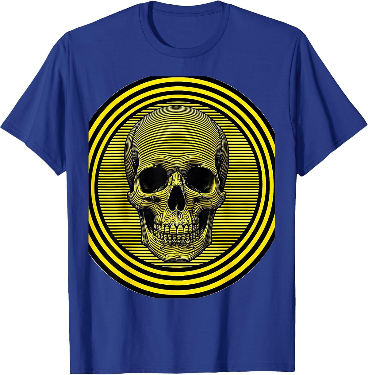 Black and Yellow Caution Skull Graphic T-Shirt - Royal Blue