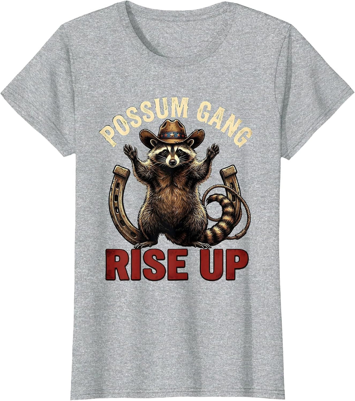 Possum Gang Rise Up Bold Opossum Design T-Shirt - Heather Grey
