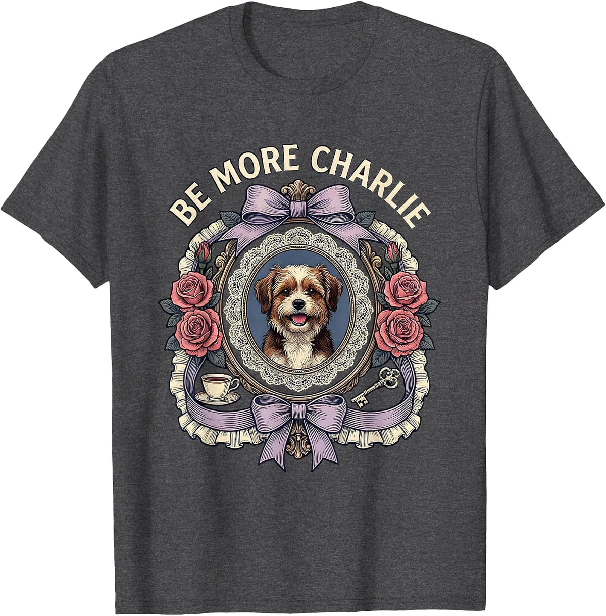 Men's Be More Charlie Live Like Charlie Inspirational Design T-Shirt - Dark Heather Grey