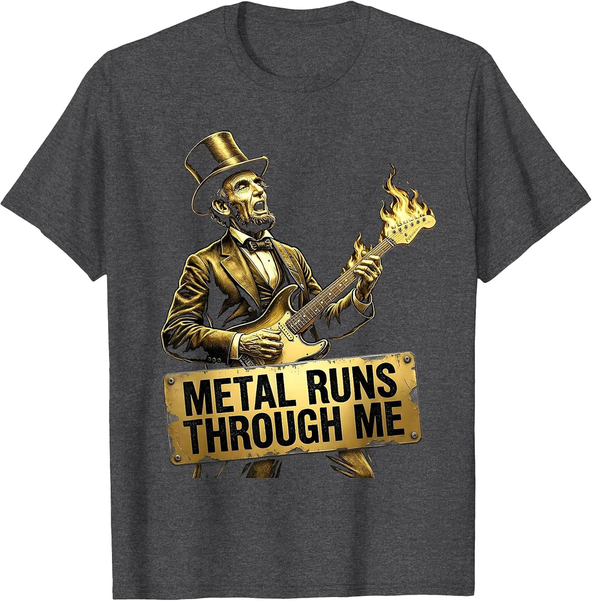 Metal Runs Through Me Rock Music Graphic Design T-Shirt - Dark Heather Grey