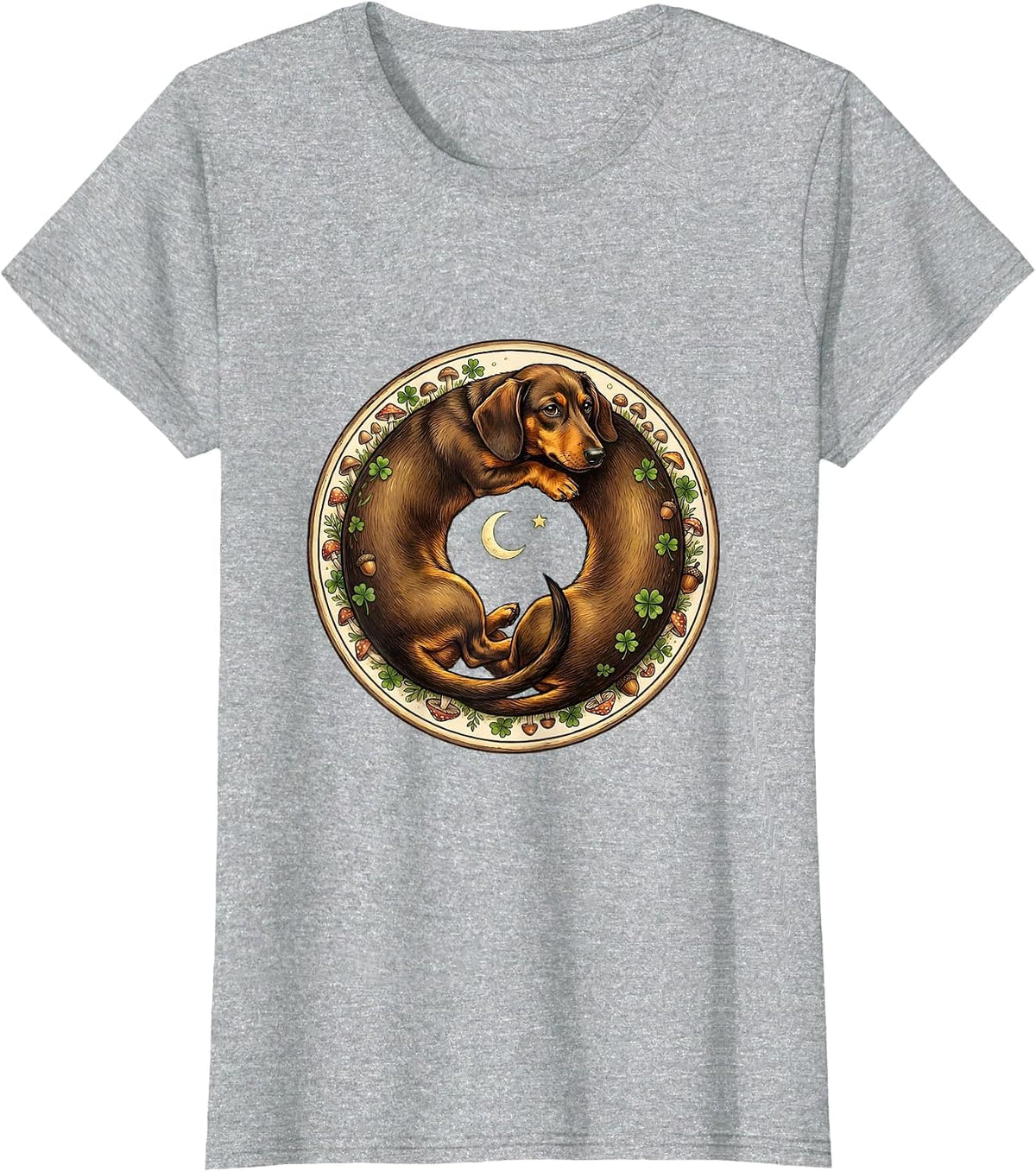 Dachshund Chasing Its Own Tail Funny Dog T-Shirt - Heather Grey