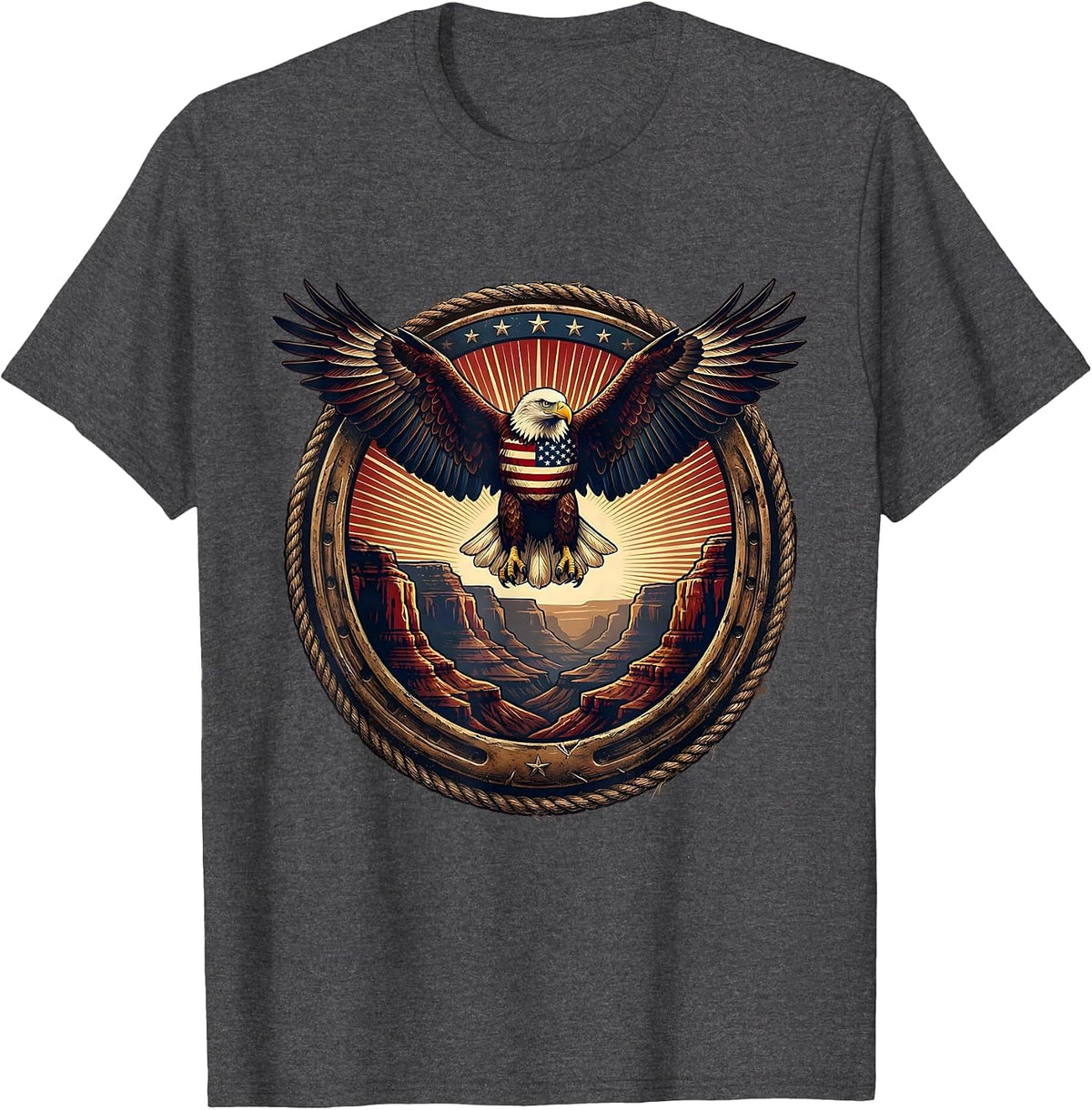 Eagle Soaring Over Canyon Ridge at Sunrise T-Shirt - Dark Heather Grey