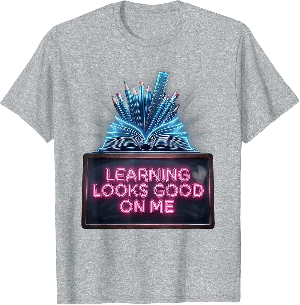 Men's Learning Looks Good On Me Back to School Design T-Shirt - Heather Grey