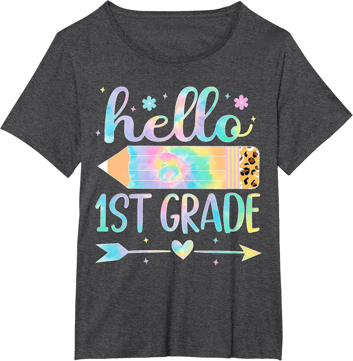 Tie Dye 1st Grade Back to School Hello First Grade Teacher T-Shirt - Dark Heather Grey