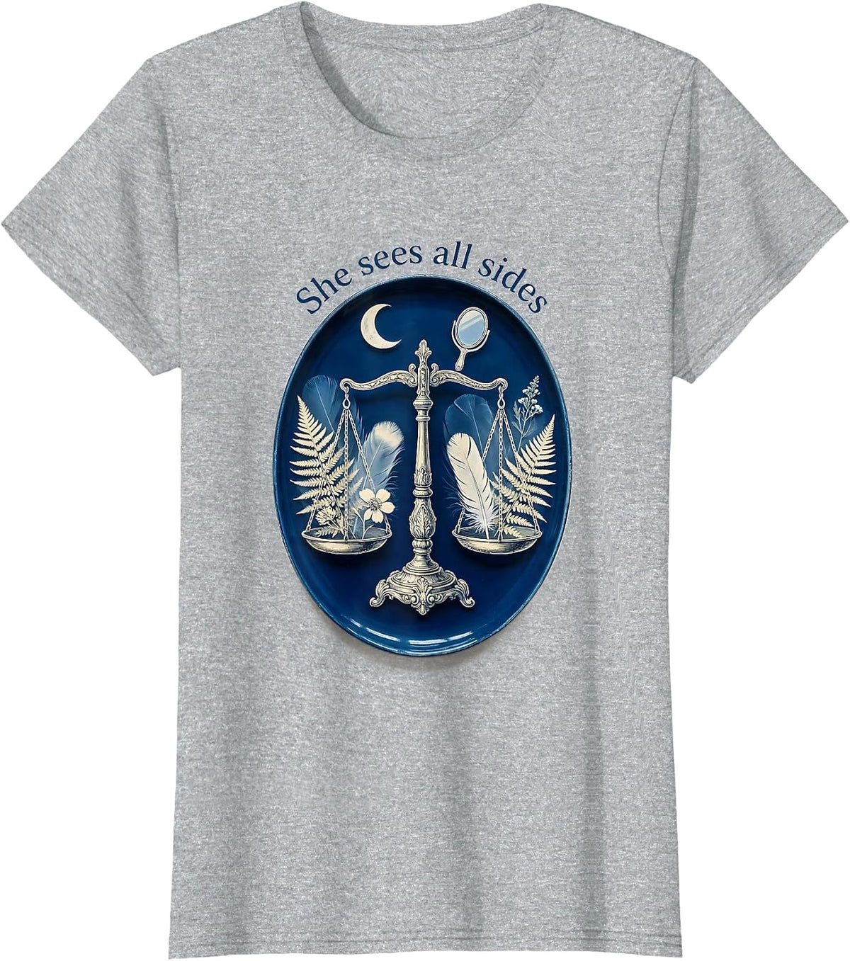 She Sees All Sides Libra Zodiac Design T-Shirt - Heather Grey