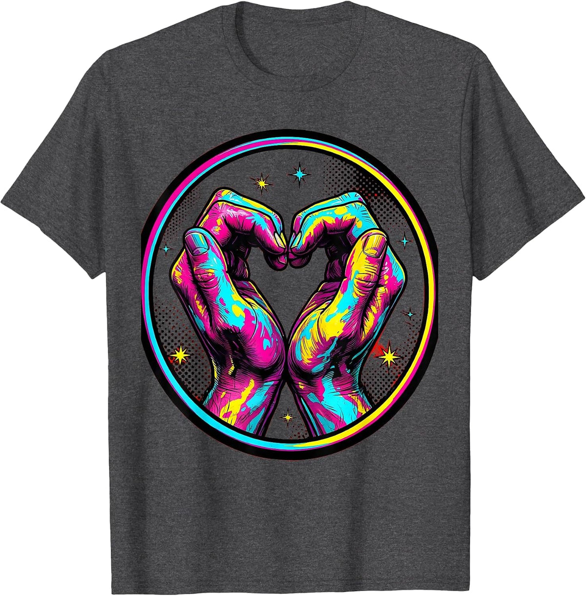 Art Teacher Paint Hands Heart Graphic T-Shirt - Dark Heather Grey