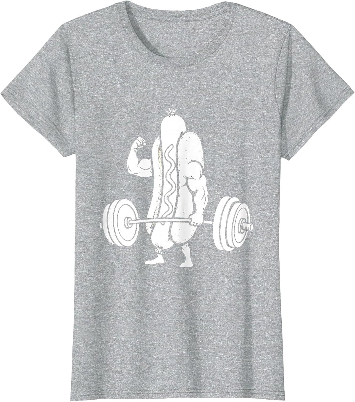 Funny Hot Dog Bicep Curl Weightlifting Graphic T-Shirt - Heather Grey
