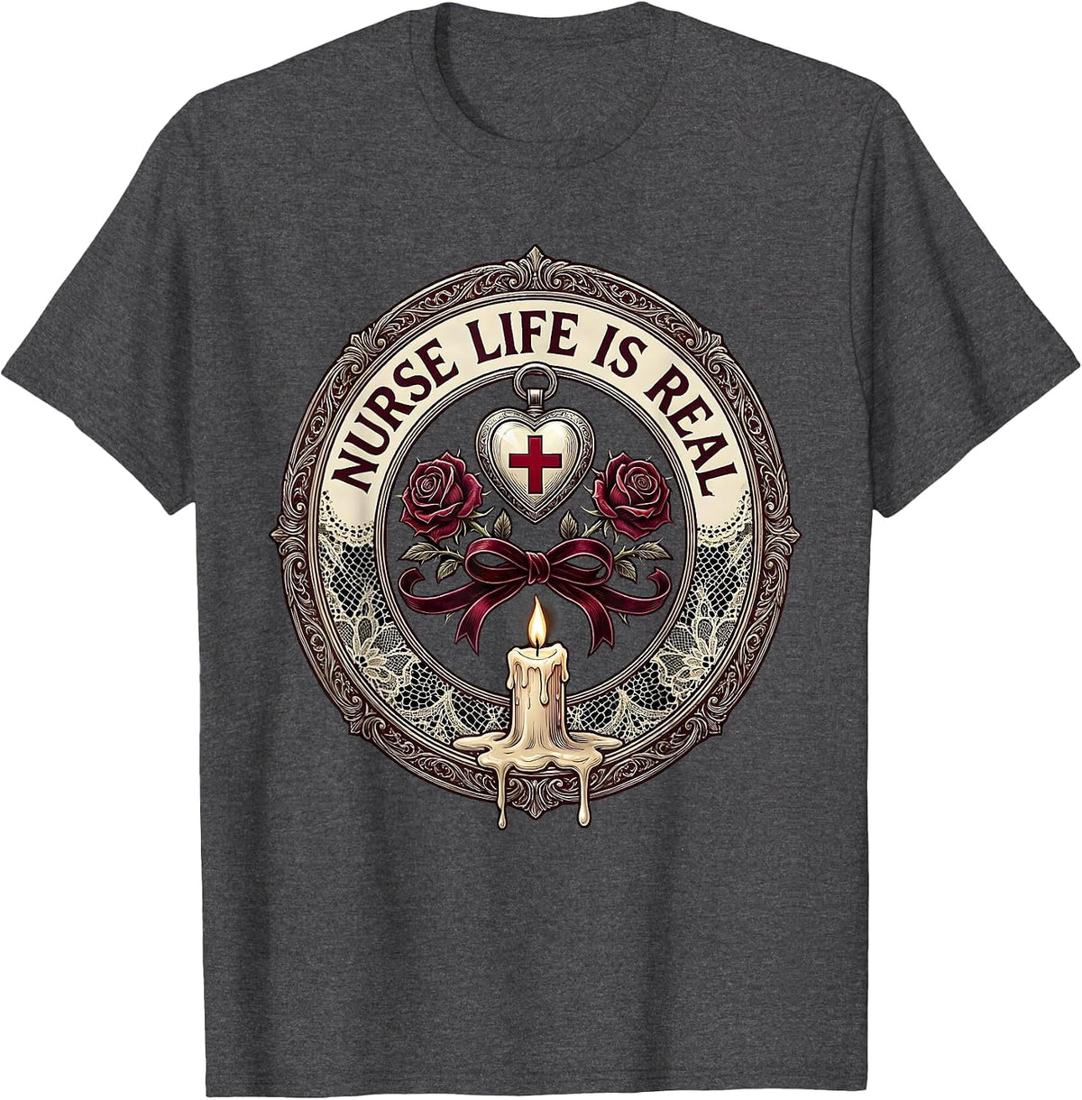 Nurse Life Is Real School Nurse Design T-Shirt - Dark Heather Grey
