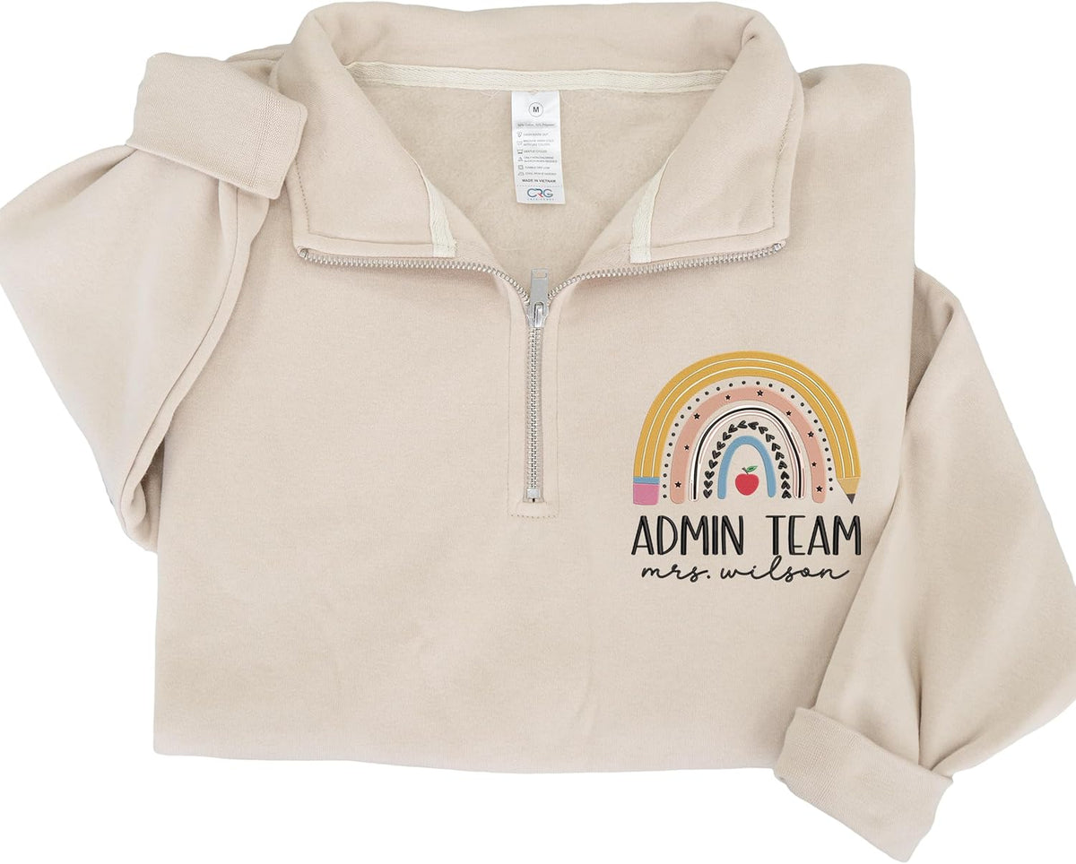 Chillever Personalized Embroidery Teacher Quarter Zip Sweatshirt, Custom Teacher Name Zip Sweaters, Back to School Gifts -